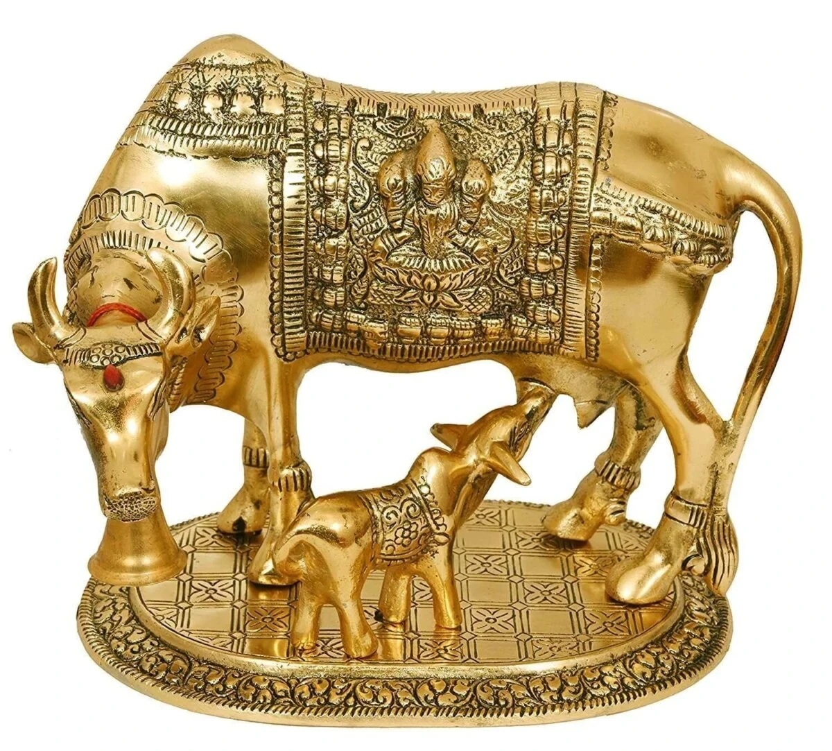 White metal cow and calf, cow and calf statue, cow and calf idol vastu, cow and calf statue in pooja room, white metal cow and calf statue, white metal small cow
