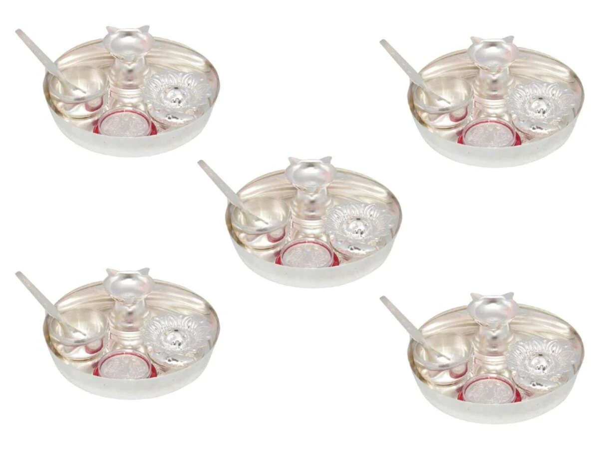 Pooja Thali set, pooja thali silver, pooja thali decoration, Pooja Thali for home, pooja thali set silver, return gifts for housewarming