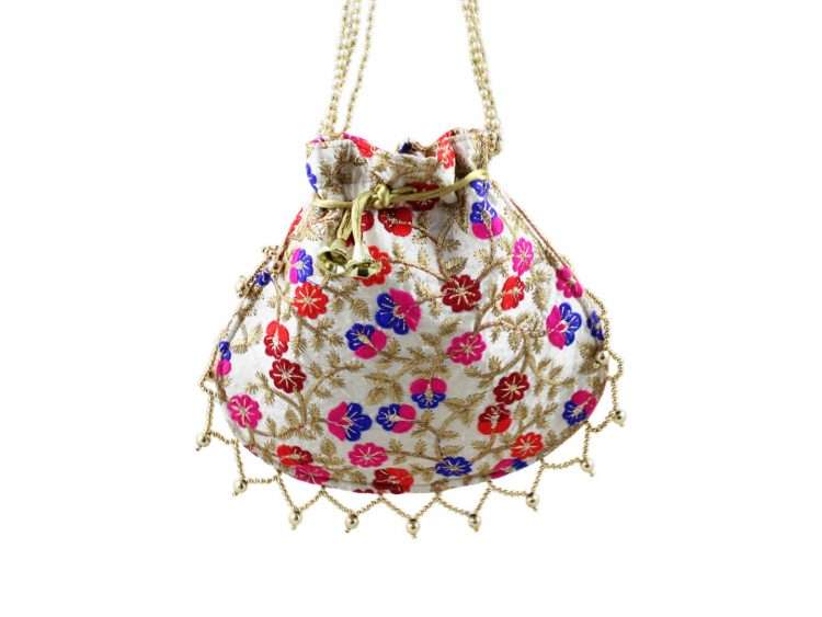 Designer Potli Bag for women with Golden Embroidery and Pearl Handle Tassel  Gift Jewelry Packing Bag at Rs 150/piece | Fabric Potli in Jaipur | ID:  10130522433