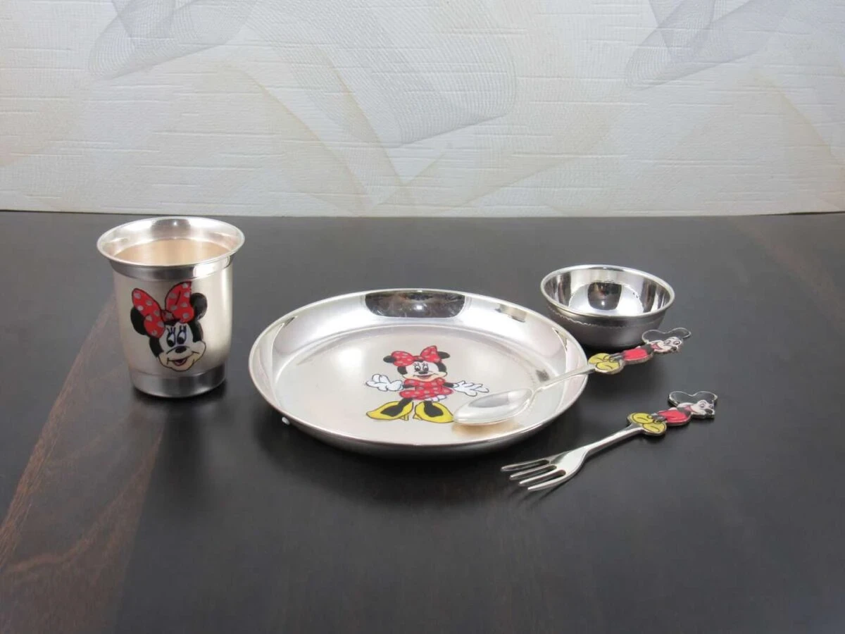 Pure silver dinner set, Pure silver dinner set for baby, Pure silver dinner plate, pure silver dining set, Pure silver dinnerware