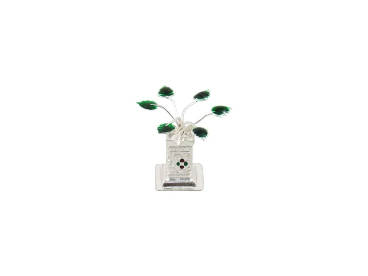 Pure silver Tulsi plant, silver tulsi kyaro, silver tulsi plant, pure silver tulsi plant return gifts, silver tulsi leaf, pure silver pooja items, pure silver gift items, pure silver gift items for marriage, pure silver gift items for housewarming, pure silver gift articles