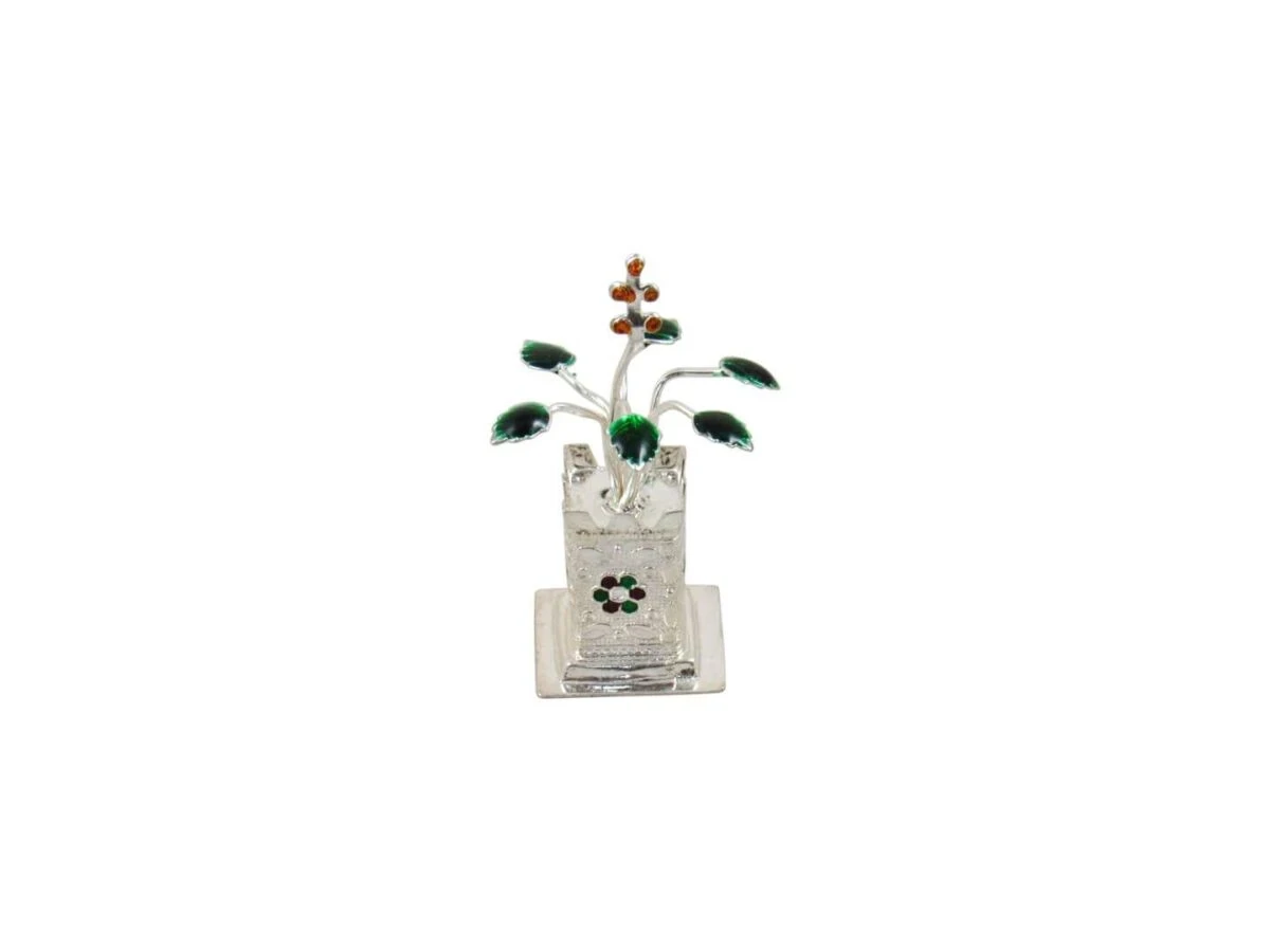 Pure silver Tulsi plant, silver tulsi kyaro, silver tulsi plant, pure silver tulsi plant return gifts, silver tulsi leaf, pure silver pooja items, pure silver gift items, pure silver gift items for marriage, pure silver gift items for housewarming, pure silver gift articles