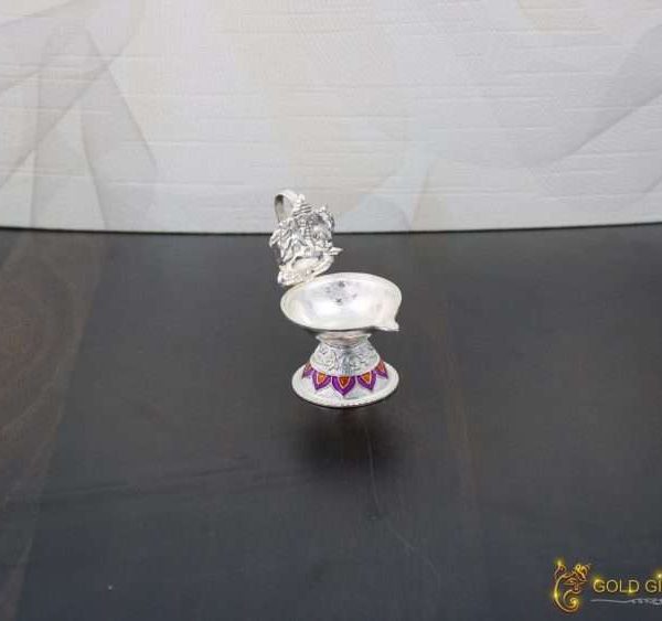 pure silver Ganesha diya, Pure silver diya, pure silver diya for pooja, pure silver diya set, pure silver diya stand, silver diya lamp,pure silver pooja items for gift, silver items for pooja room