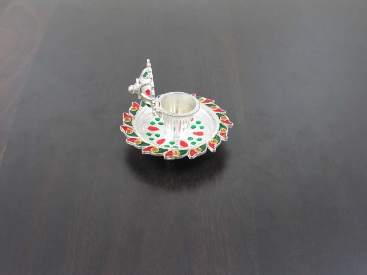Silver kankavati, pure silver kankavati, pure silver kumkum holder, silver haldi kumkum holder, silver sindoor daan, silver sindoor dani, pure silver pooja items for gift, silver items for pooja room