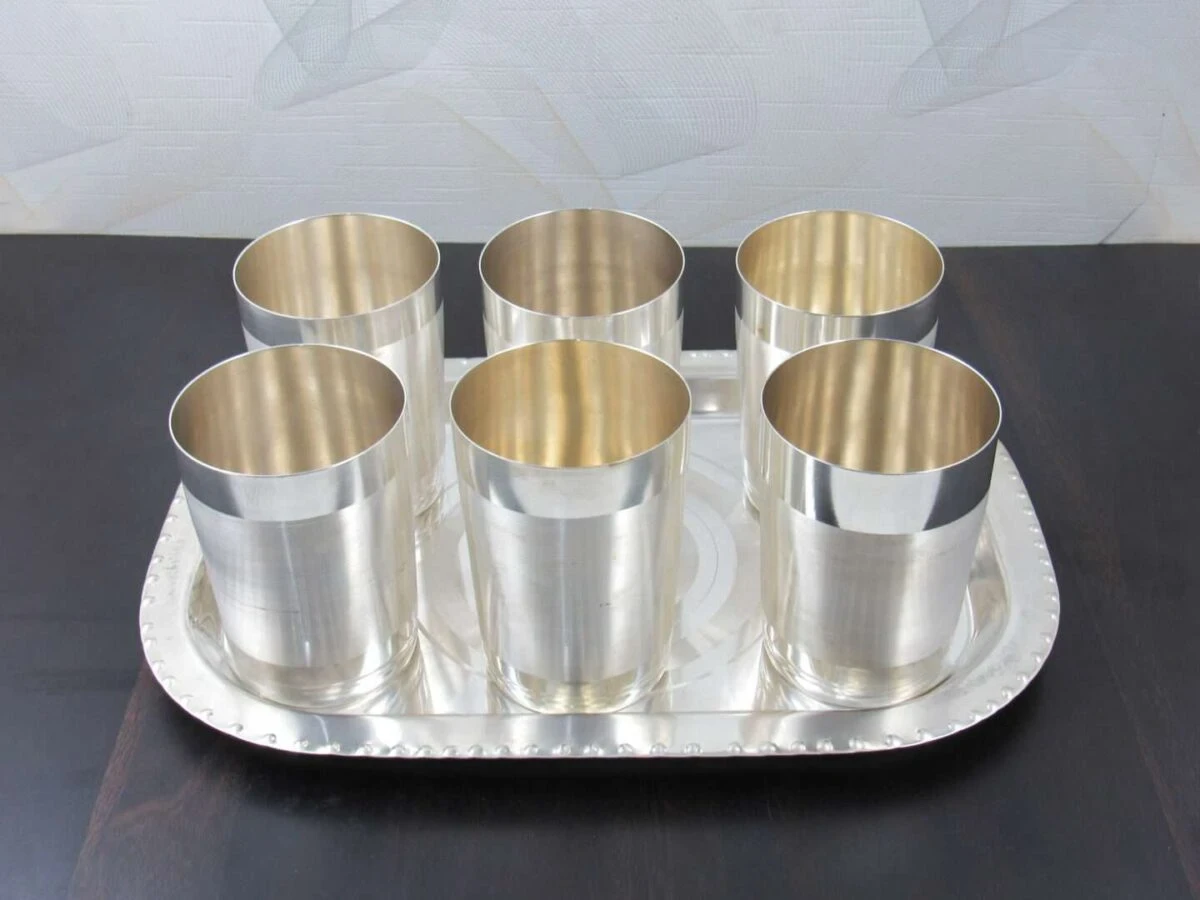 glass set for kitchen, glass set gift, glass set of 6, glass set for water, glass set for juice, glass set for bar, glass sets for drinking, glass set with tray, silver plated glass tray set