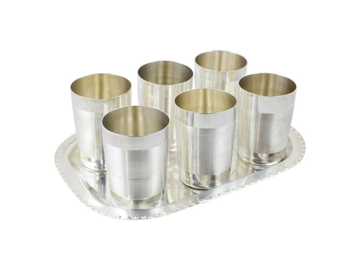 glass set for kitchen, glass set gift, glass set of 6, glass set for water, glass set for juice, glass set for bar, glass sets for drinking, glass set with tray, silver plated glass tray set
