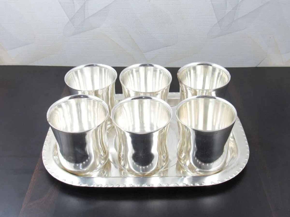 glass set for kitchen, glass set gift, glass set of 6, glass set for water, glass set for juice, glass set for bar, glass sets for drinking, glass set with tray, silver plated glass tray set