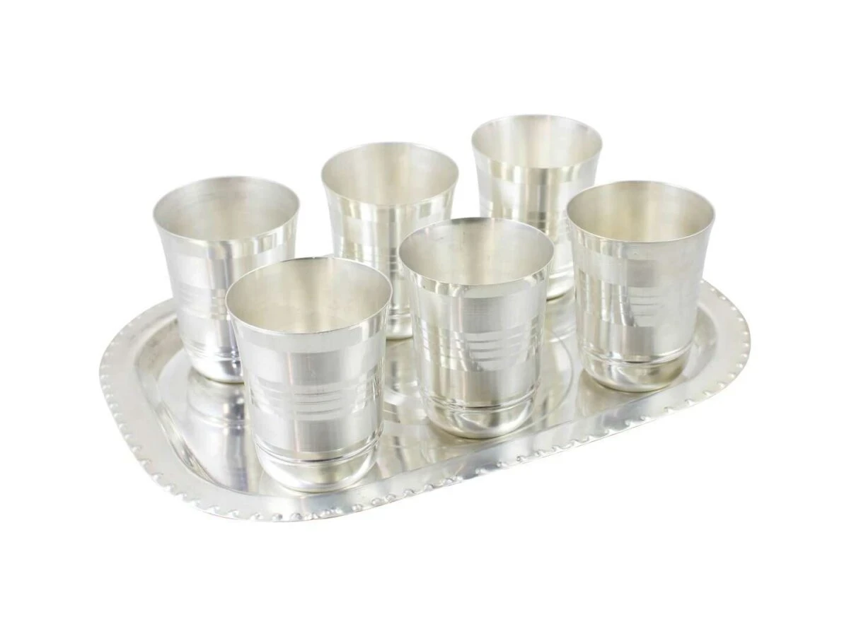 glass set for kitchen, glass set gift, glass set of 6, glass set for water, glass set for juice, glass set for bar, glass sets for drinking, glass set with tray, silver plated glass tray set