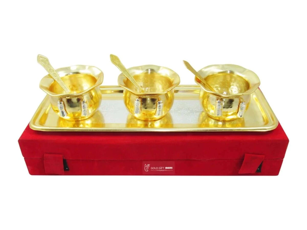 Brass bowls, brass bowl set, brass bowl for gift, brass serving bowl, brass dry fruit tray, brass bowl set with tray, Indian brass serving bowls, brass bowl for decoration, brass serving bowl with spoon