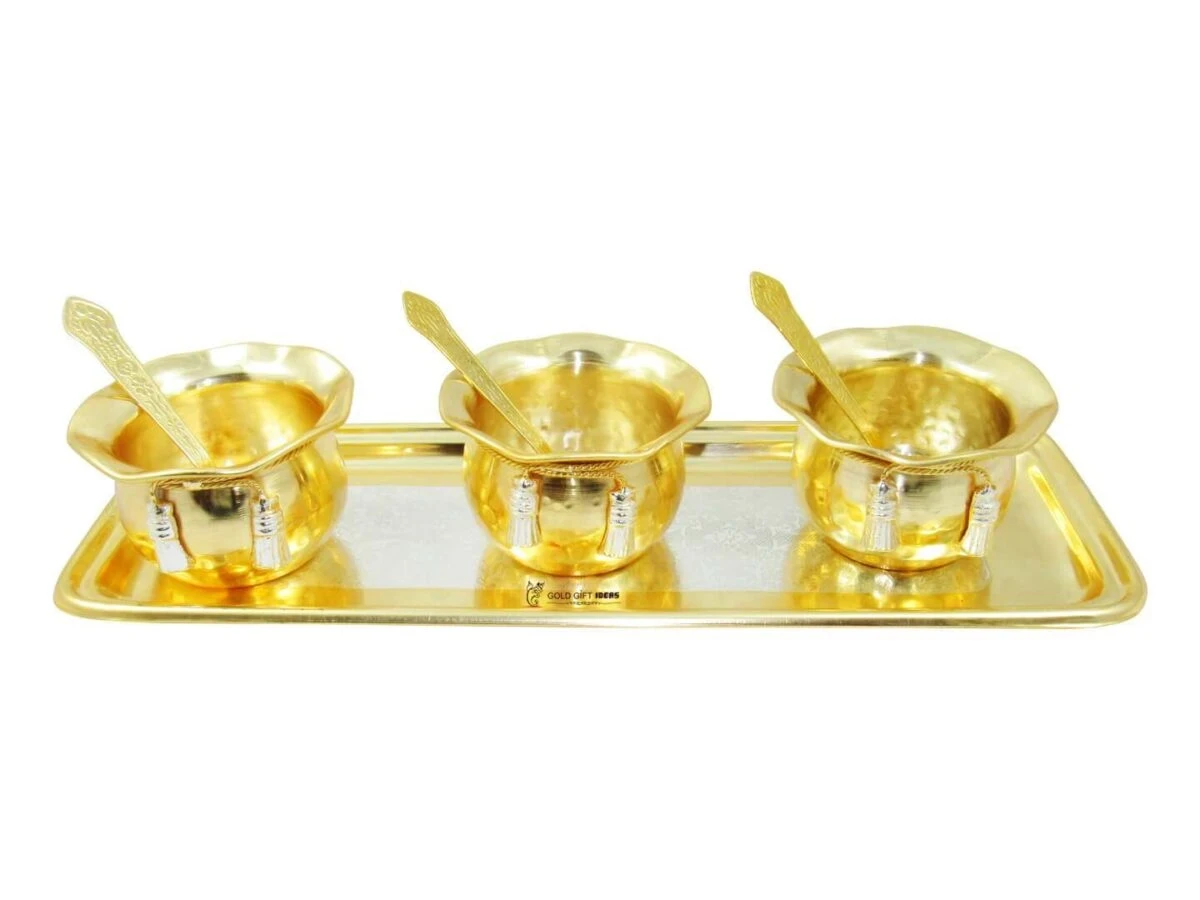 Brass bowls, brass bowl set, brass bowl for gift, brass serving bowl, brass dry fruit tray, brass bowl set with tray, Indian brass serving bowls, brass bowl for decoration, brass serving bowl with spoon