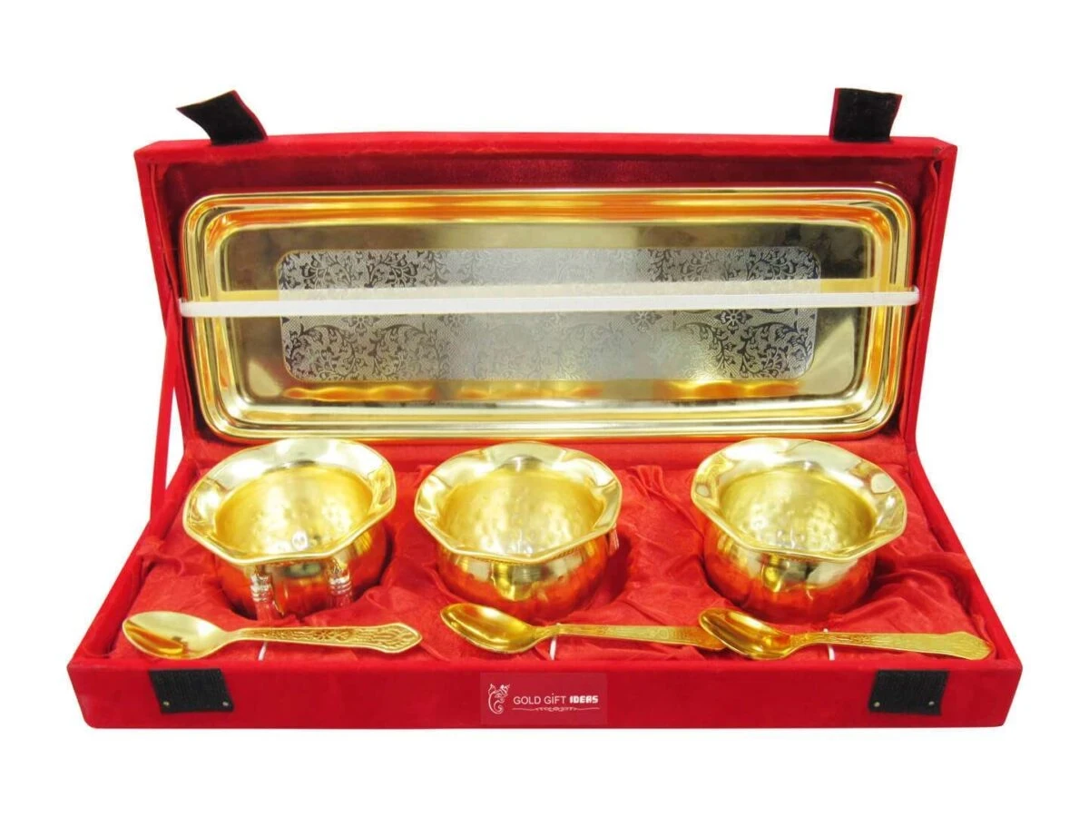 Brass bowls, brass bowl set, brass bowl for gift, brass serving bowl, brass dry fruit tray, brass bowl set with tray, Indian brass serving bowls, brass bowl for decoration, brass serving bowl with spoon
