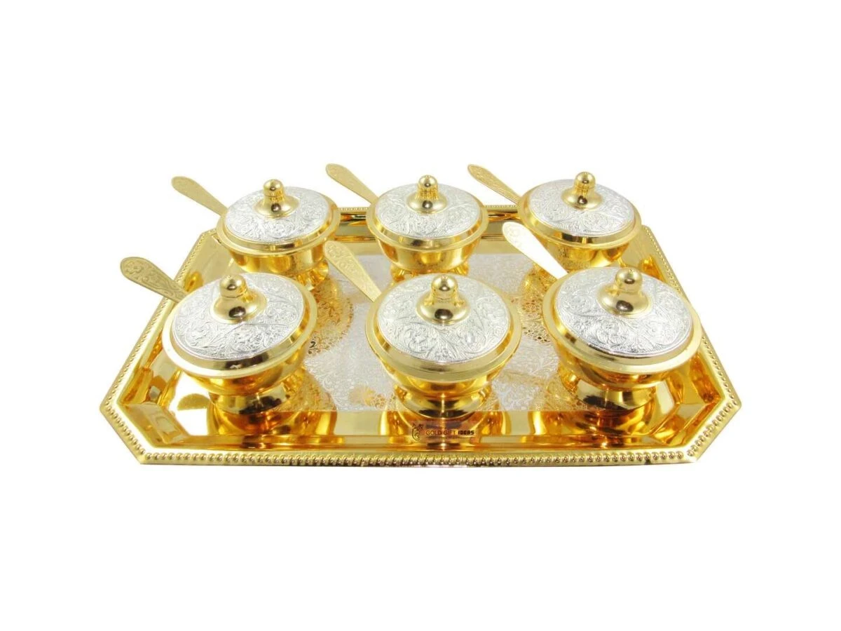 Brass bowls, brass bowl set, brass bowl for gift, brass serving bowl, brass dry fruit tray, brass bowl set with tray, Indian brass serving bowls, brass bowl for decoration, brass serving bowl with spoon