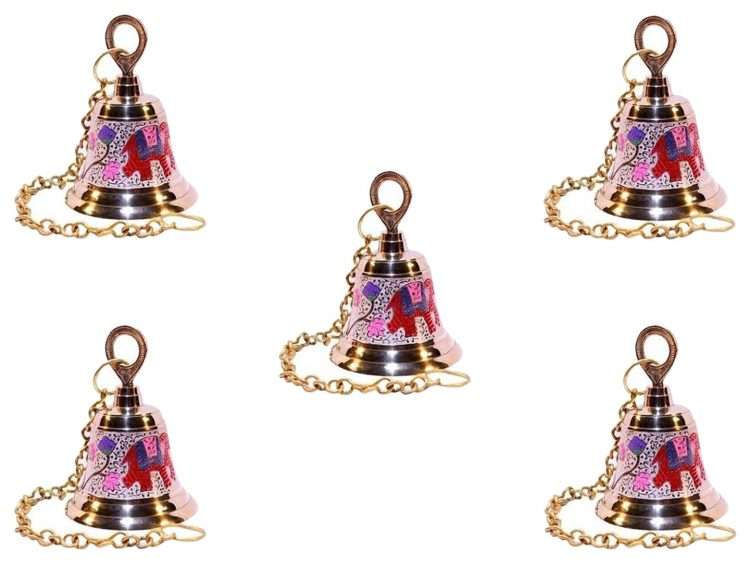 Brass Wall Hanging Bell With Chain Decorative Bells For Temple And Home  Decor