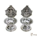 pure silver Lakshmi Ganesha diya, Pure silver diya, pure silver diya for pooja, pure silver diya set, pure silver diya stand, silver diya lamp,pure silver pooja items for gift, silver items for pooja room