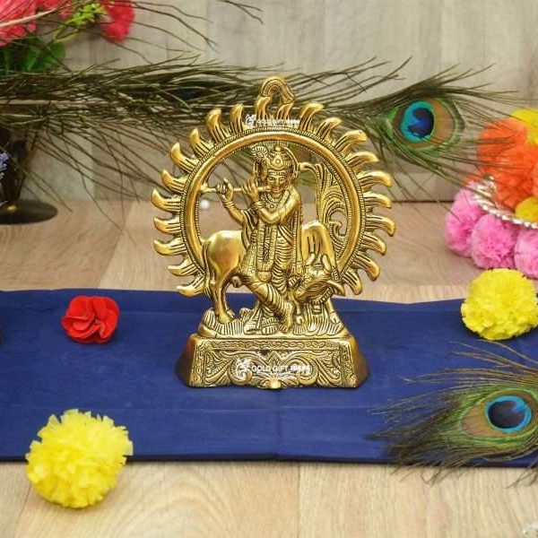 Krishna with cow idol Krishna with cow idol at home lord Krishna with cow idol Krishna with cow brass idol