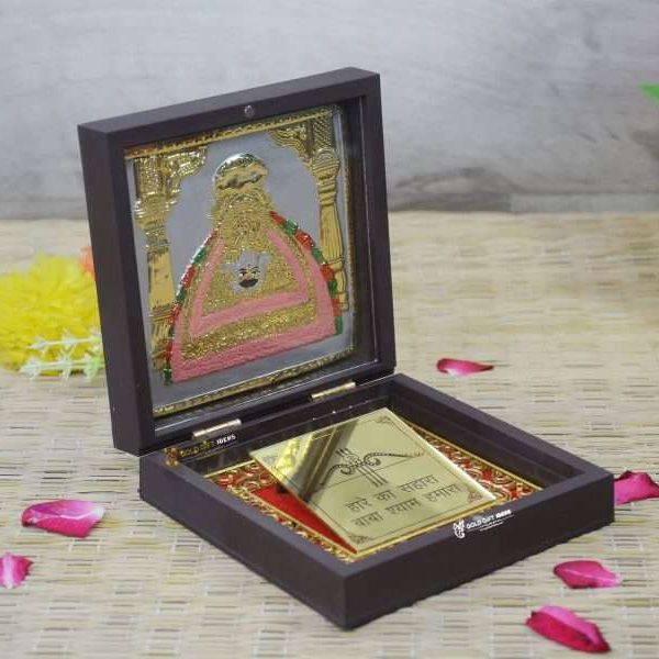 Khatu Shyam ji photo frame Khatu Shyam frame Khatu Shyam frame with charan paduka krishna photo frame return gifts for wedding return gifts for housewarming religious frame photo frame for gift religious frame for worship Wooden Momento Gift