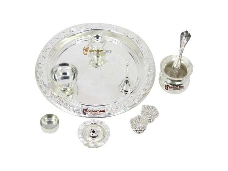 - GOLDGIFTIDEAS 10 Inch Premium Kalash Silver Plated Pooja Thali Set ...