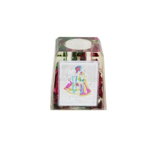 Silver Radhe Krishna Frame with Pen Stand for Office, Return Gifts, Home Office Desk Décor