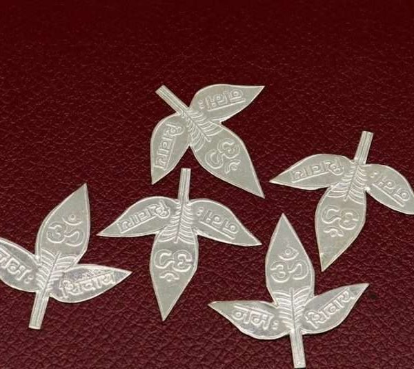 Pure Silver Bel Patra Leaf for Shivling, Silver Bilva Leaves for Pooja, Silver Gift Items, Silver Bel Patta for Shiv Puja (Pack of 5)