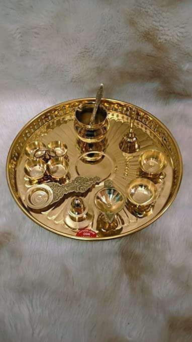 12 Inch Brass Aaradhya Pooja Thali Set for Home Temple, Pooja Thali  Decorative, Brass Pooja Items for Gift