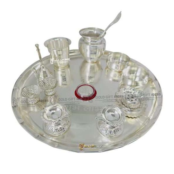 Pooja Thali set, pooja thali silver, pooja thali decoration, Pooja Thali for home, pooja thali set silver, pooja thali for wedding, pooja thali for mandir, pooja thali for Diwali, pooja thali for karva chauth, pooja thali gift set, pooja thali set gold plated pooja thali set for wedding silver thali set for pooja, return gifts for housewarming