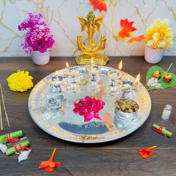 Pooja Thali set, pooja thali silver, pooja thali decoration, Pooja Thali for home, pooja thali set silver, return gifts for housewarming