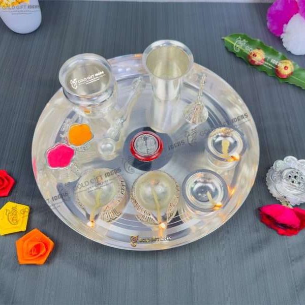 Pooja Thali set, pooja thali silver, pooja thali decoration, Pooja Thali for home, pooja thali set silver, pooja thali for wedding, pooja thali for mandir, pooja thali for Diwali, pooja thali for karva chauth, pooja thali gift set, pooja thali set gold plated pooja thali set for wedding silver thali set for pooja, return gifts for housewarming