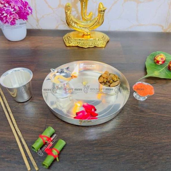 Pooja Thali set, pooja thali silver, pooja thali decoration, Pooja Thali for home, pooja thali set silver, pooja thali for wedding, pooja thali for mandir, pooja thali for Diwali, pooja thali for karva chauth, pooja thali gift set, pooja thali set gold plated pooja thali set for wedding silver thali set for pooja, return gifts for housewarming