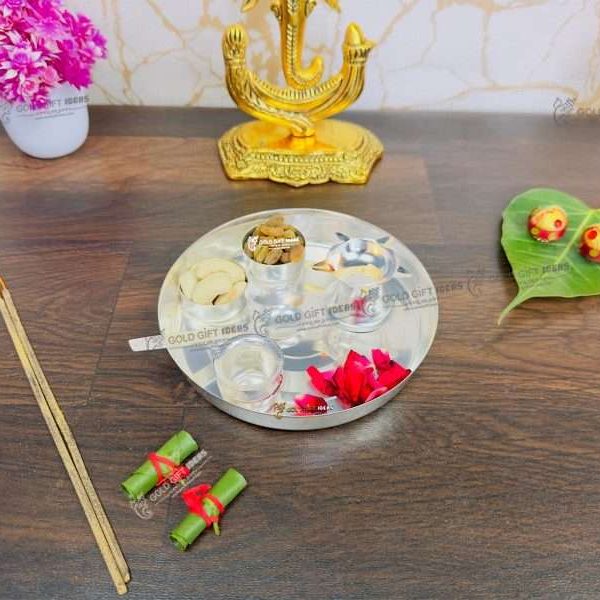 Pooja Thali set, pooja thali silver, pooja thali decoration, Pooja Thali for home, pooja thali set silver, pooja thali for wedding, pooja thali for mandir, pooja thali for Diwali, pooja thali for karva chauth, pooja thali gift set, pooja thali set gold plated pooja thali set for wedding silver thali set for pooja, return gifts for housewarming