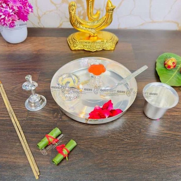 Pooja Thali set, pooja thali silver, pooja thali decoration, Pooja Thali for home, pooja thali set silver, pooja thali for wedding, pooja thali for mandir, pooja thali for Diwali, pooja thali for karva chauth, pooja thali gift set, pooja thali set gold plated pooja thali set for wedding silver thali set for pooja, return gifts for housewarming