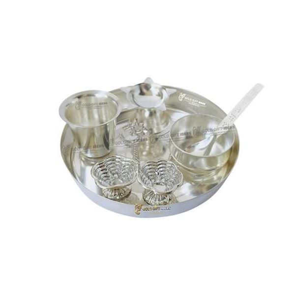 Pooja Thali set, pooja thali silver, pooja thali decoration, Pooja Thali for home, pooja thali set silver, pooja thali for wedding, pooja thali for mandir, pooja thali for Diwali, pooja thali for karva chauth, pooja thali gift set, pooja thali set gold plated pooja thali set for wedding silver thali set for pooja, return gifts for housewarming