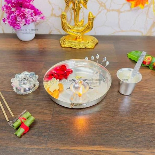 Pooja Thali set, pooja thali silver, pooja thali decoration, Pooja Thali for home, pooja thali set silver, pooja thali for wedding, pooja thali for mandir, pooja thali for Diwali, pooja thali for karva chauth, pooja thali gift set, pooja thali set gold plated pooja thali set for wedding silver thali set for pooja, return gifts for housewarming