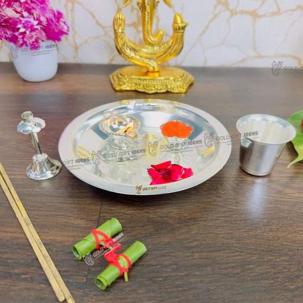 Pooja Thali set, pooja thali silver, pooja thali decoration, Pooja Thali for home, pooja thali set silver, return gifts for housewarming