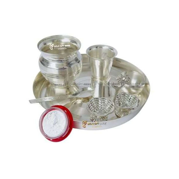 Pooja Thali set, pooja thali silver, pooja thali decoration, Pooja Thali for home, pooja thali set silver, pooja thali for wedding, pooja thali for mandir, pooja thali for Diwali, pooja thali for karva chauth, pooja thali gift set, pooja thali set gold plated pooja thali set for wedding silver thali set for pooja, return gifts for housewarming