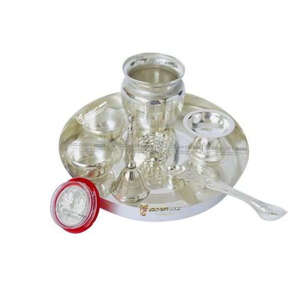 Pooja Thali set, pooja thali silver, pooja thali decoration, Pooja Thali for home, pooja thali set silver, pooja thali for wedding, pooja thali for mandir, pooja thali for Diwali, pooja thali for karva chauth, pooja thali gift set, pooja thali set gold plated pooja thali set for wedding silver thali set for pooja, return gifts for housewarming