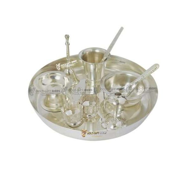 Pooja Thali set, pooja thali silver, pooja thali decoration, Pooja Thali for home, pooja thali set silver, pooja thali for wedding, pooja thali for mandir, pooja thali for Diwali, pooja thali for karva chauth, pooja thali gift set, pooja thali set gold plated pooja thali set for wedding silver thali set for pooja, return gifts for housewarming