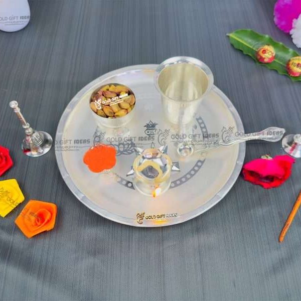 Pooja Thali set, pooja thali silver, pooja thali decoration, Pooja Thali for home, pooja thali set silver, pooja thali for wedding, pooja thali for mandir, pooja thali for Diwali, pooja thali for karva chauth, pooja thali gift set, pooja thali set gold plated pooja thali set for wedding silver thali set for pooja, return gifts for housewarming