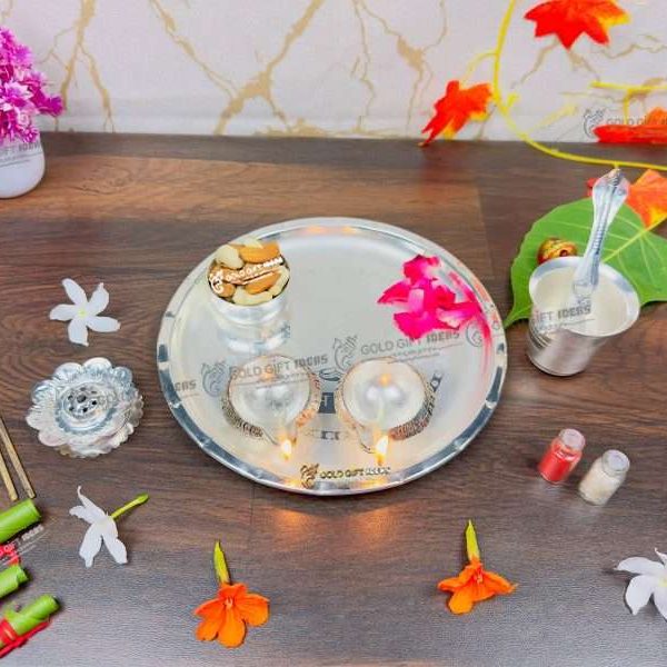 Pooja Thali set, pooja thali silver, pooja thali decoration, Pooja Thali for home, pooja thali set silver, pooja thali for wedding, pooja thali for mandir, pooja thali for Diwali, pooja thali for karva chauth, pooja thali gift set, pooja thali set gold plated pooja thali set for wedding silver thali set for pooja, return gifts for housewarming