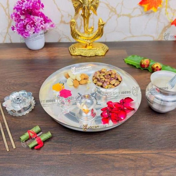 Pooja Thali set, pooja thali silver, pooja thali decoration, Pooja Thali for home, pooja thali set silver, pooja thali for wedding, pooja thali for mandir, pooja thali for Diwali, pooja thali for karva chauth, pooja thali gift set, pooja thali set gold plated pooja thali set for wedding silver thali set for pooja, return gifts for housewarming