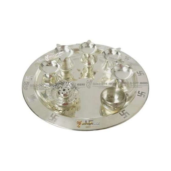 Pooja Thali set, pooja thali silver, pooja thali decoration, Pooja Thali for home, pooja thali set silver, return gifts for housewarming