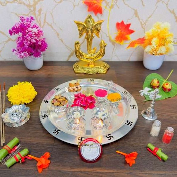 Pooja Thali set, pooja thali silver, pooja thali decoration, Pooja Thali for home, pooja thali set silver, pooja thali for wedding, pooja thali for mandir, pooja thali for Diwali, pooja thali for karva chauth, pooja thali gift set, pooja thali set gold plated pooja thali set for wedding silver thali set for pooja, return gifts for housewarming
