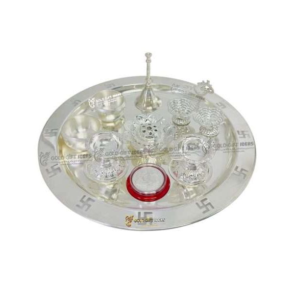 Pooja Thali set, pooja thali silver, pooja thali decoration, Pooja Thali for home, pooja thali set silver, pooja thali for wedding, pooja thali for mandir, pooja thali for Diwali, pooja thali for karva chauth, pooja thali gift set, pooja thali set gold plated pooja thali set for wedding silver thali set for pooja, return gifts for housewarming