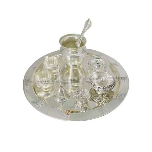 Pooja Thali set, pooja thali silver, pooja thali decoration, Pooja Thali for home, pooja thali set silver, pooja thali for wedding, pooja thali for mandir, pooja thali for Diwali, pooja thali for karva chauth, pooja thali gift set, pooja thali set gold plated pooja thali set for wedding silver thali set for pooja, return gifts for housewarming