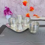 glass set for kitchen, glass set gift, glass set of 6, glass set for water, glass set for juice, glass set for bar, glass sets for drinking, glass set with tray, silver plated glass tray set, glass set for gift