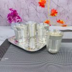 glass set for kitchen, glass set gift, glass set of 6, glass set for water, glass set for juice, glass set for bar, glass sets for drinking, glass set with tray, silver plated glass tray set, glass set for gift