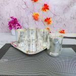 glass set for kitchen, glass set gift, glass set of 6, glass set for water, glass set for juice, glass set for bar, glass sets for drinking, glass set with tray, silver plated glass tray set, glass set for gift