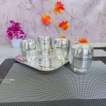 glass set for kitchen, glass set gift, glass set of 6, glass set for water, glass set for juice, glass set for bar, glass sets for drinking, glass set with tray, silver plated glass tray set, glass set for gift