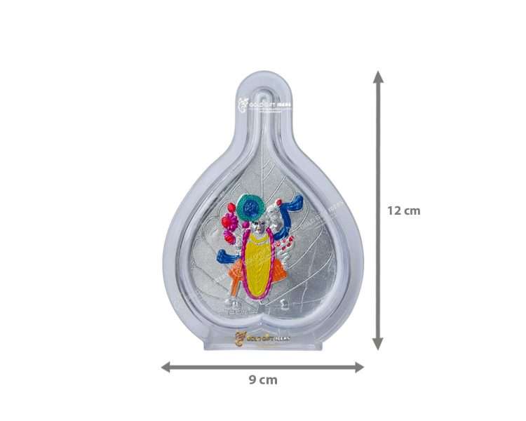 Pure 999 Silver Leaf Shape Shreenathji Photo Frame (3) silver shreenathji frame shrinathji silver idol pure silver shreenathji photo frame Shreenathji photo frame, shreenathji photo frame nathdwara, shrinathji photo frame, shreenathji frame with charanpaduka, shreenathji photo frame for gift, return gifts for housewarming, return gifts for pooja, Wooden Momento Gift