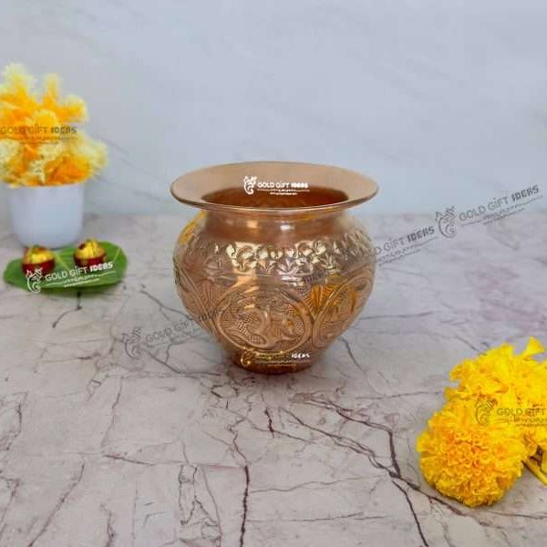 Copper OM Swatik Kalash for Pooja (10 CM), Pooja Articles for Gift, Kalash for Wedding, Housewarming Gift, Pooja Items for Home, Small Home Function Return Gift