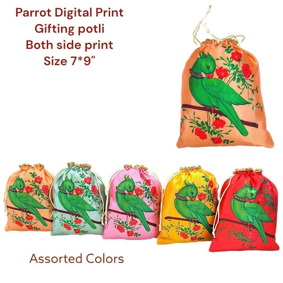 Parrot Digital Print Potli Pouches (10) potli for gifting, potli bags for women, potli bags for ladies, potli bags for bride, potli bags for return gifts, potli bags for gift, potli bags for gifting, potli bags for wedding, potli bags for wedding gift, potli bags for wedding guests, potli bags for wedding retun gifts, girls potli bags for wedding, potli bags for chocolates, potli bags for dry fruits, potli bags for packing, potli bags for packaging, potli bags for gift packing, wedding party favor gift bags, party favor bags, shagun potli pouch, shagun potli pouches, traditional potli bags, traditional bags for ladies, traditional pouches for ladies, potli pouches, potli pouch bags, pouches for dry fruit packing, pouches for packing, pouches for packaging, packaging pouch for candy, jewellery pouch for ladies, bridal potli purse, bridal potli bags, sangeet potli bags, potli bags for sangeet, ladies sangeet gift items, mehndi return gifts, mehndi gift bags, haldi potli bags, potli bags for haldi ceremony, haldi ceremony return gifts, wedding party favors, mehndi party favors, return gifts for women, return gifts for haldi ceremony, diwali gift, diwali return gift, birthday gift, birthday return gift, return gifts, wedding gift, wedding return gift, baby shower gift, baby shower return gift, occasional gift, housewarming gifts, housewarming return gifts,